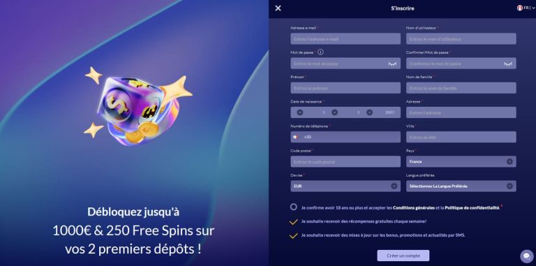 Shiny Wilds Casino création compte